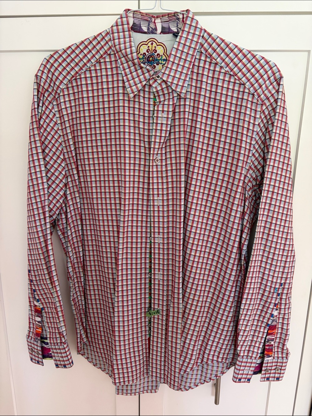 Robert Graham Red and White Checked Long-Sleeve Dress Shirt